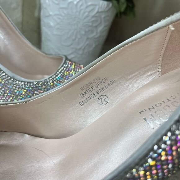 De Blossom collection Robin silver satin sparkling heels sz 7.5 - Picture 4 of 8